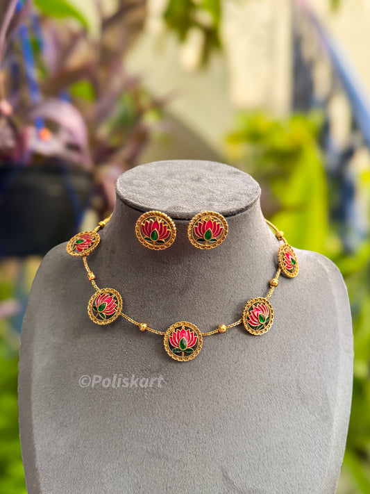 PK003 - Circle lotus necklace with earing set