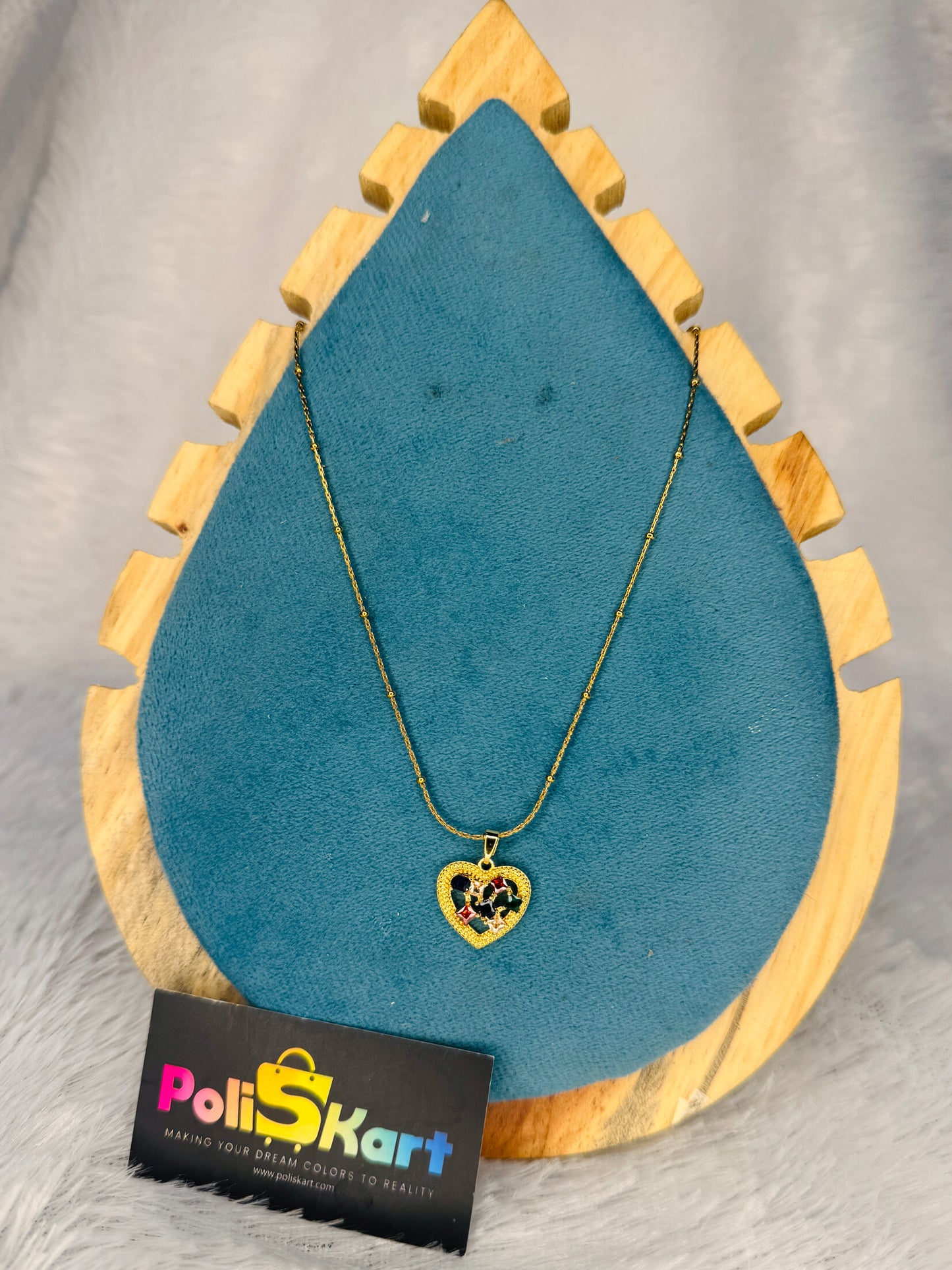 PK016 - Anit tarnish Chain - Multi color Stone heart  Design