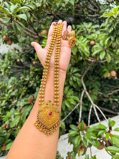 Kerala style peacock designed haram with jhumka set