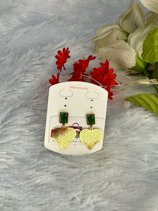 Green and golden heart earing