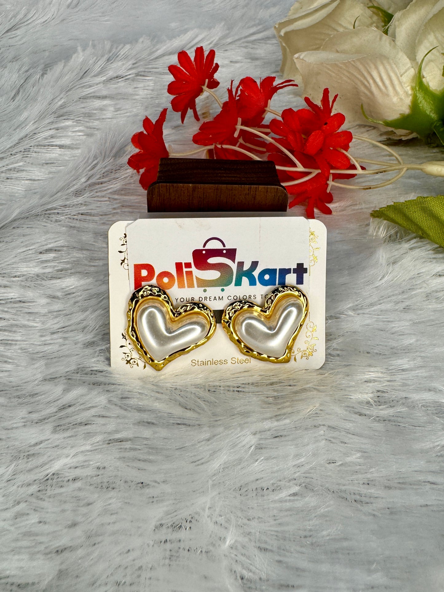 Pearl white heart earing set