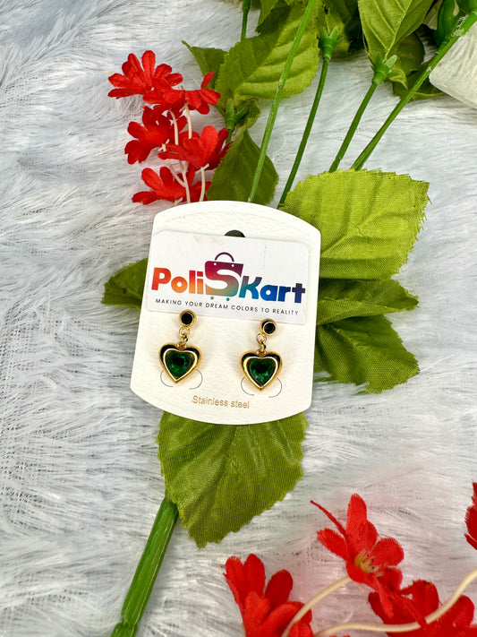 Green stone heart earing set