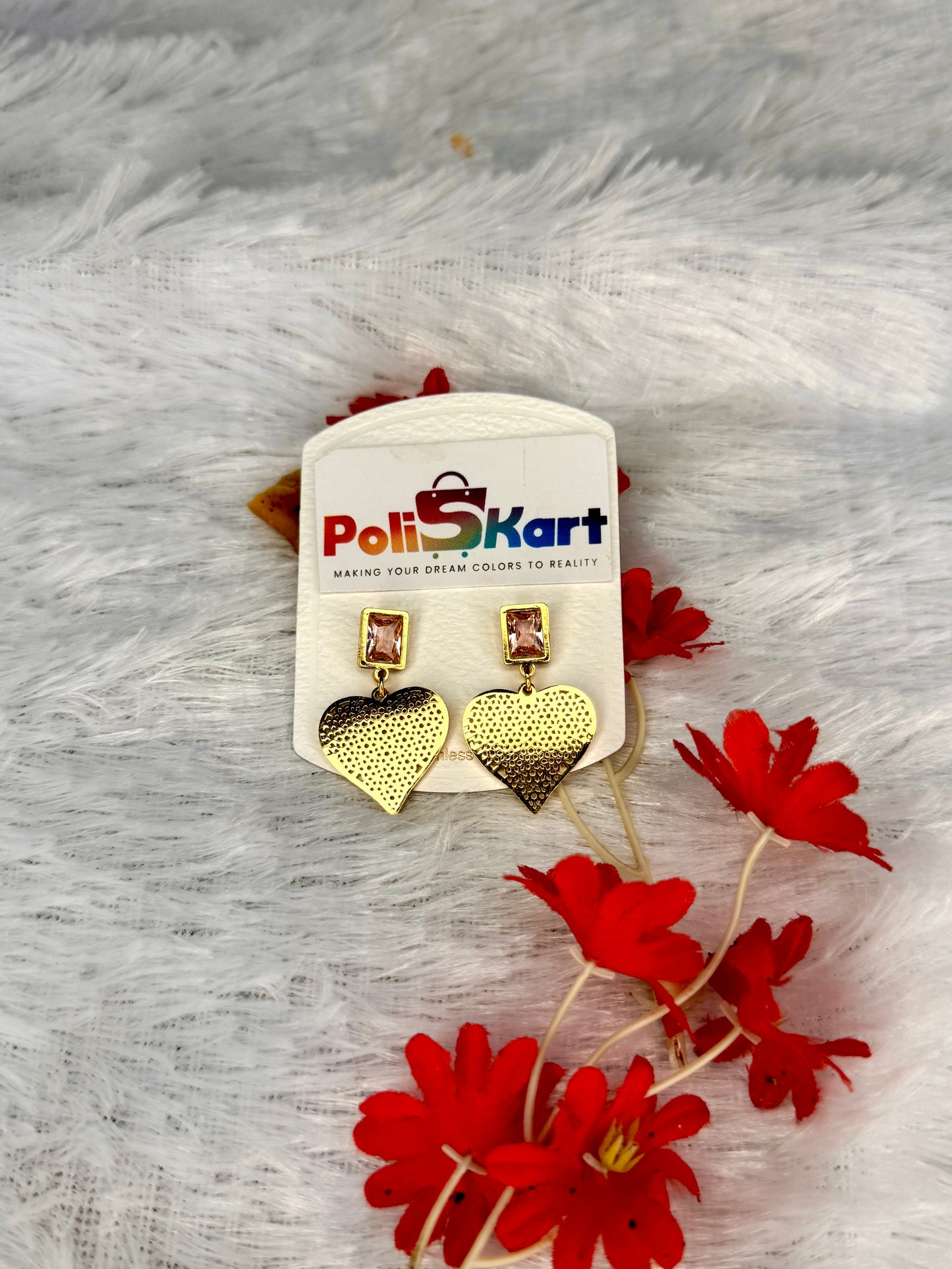 Heart with rose stone earing set