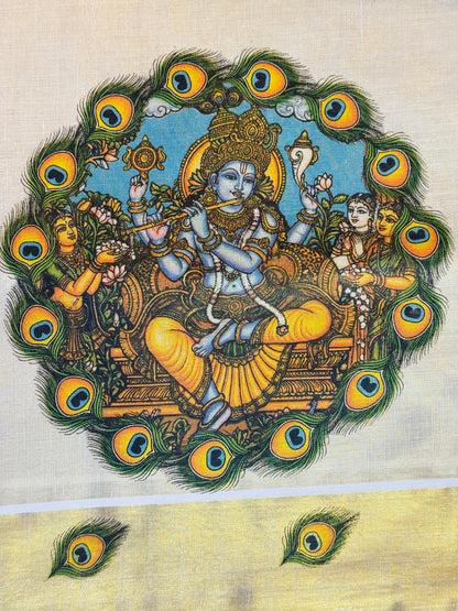 PK046 - Kerala saree - Loard krishna design