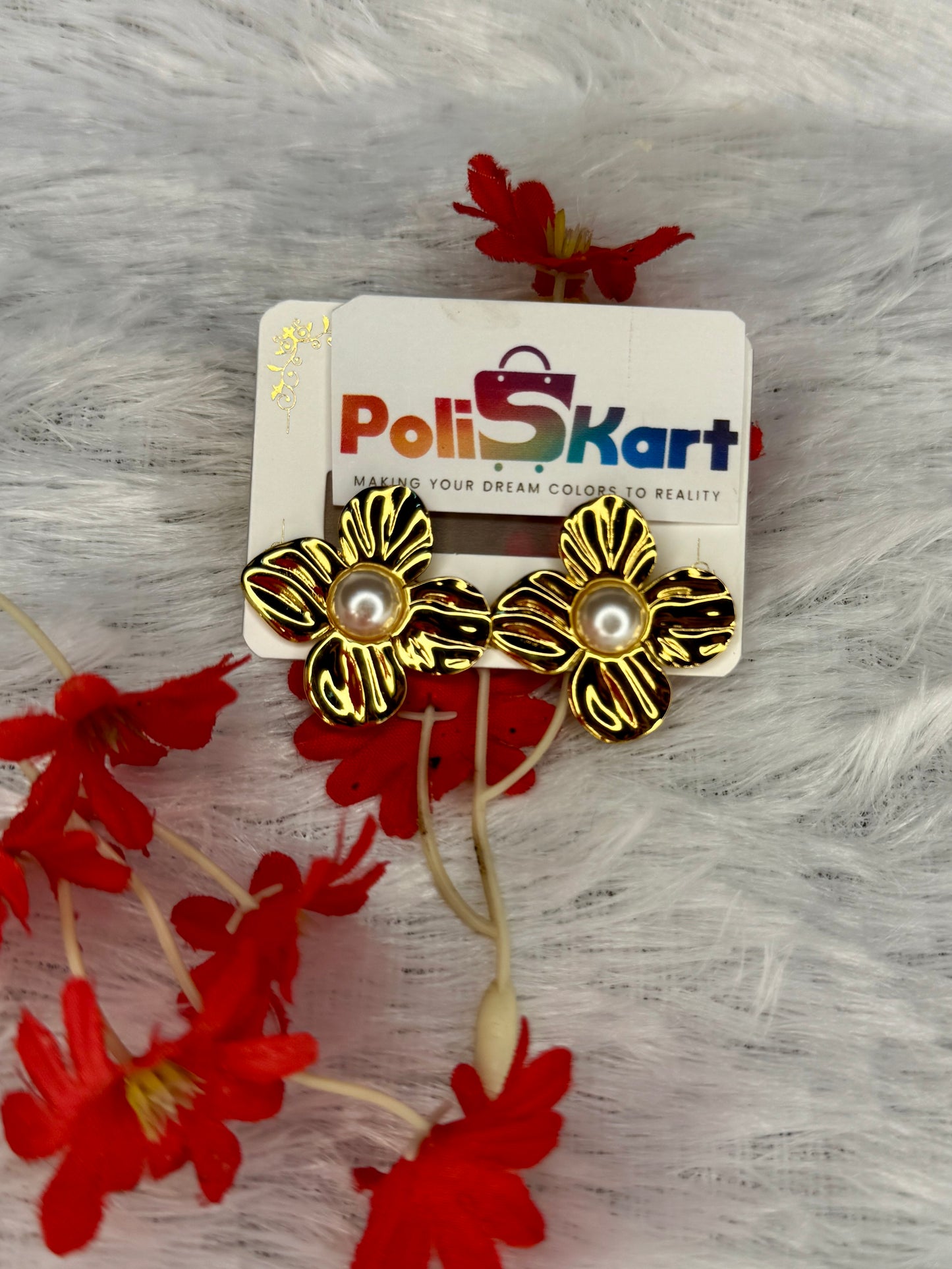 4 petals pearl earing set