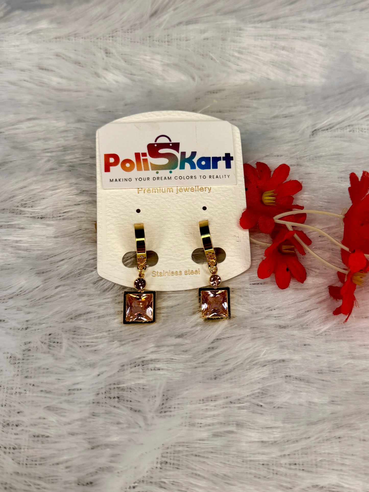 Square rose stone earing set