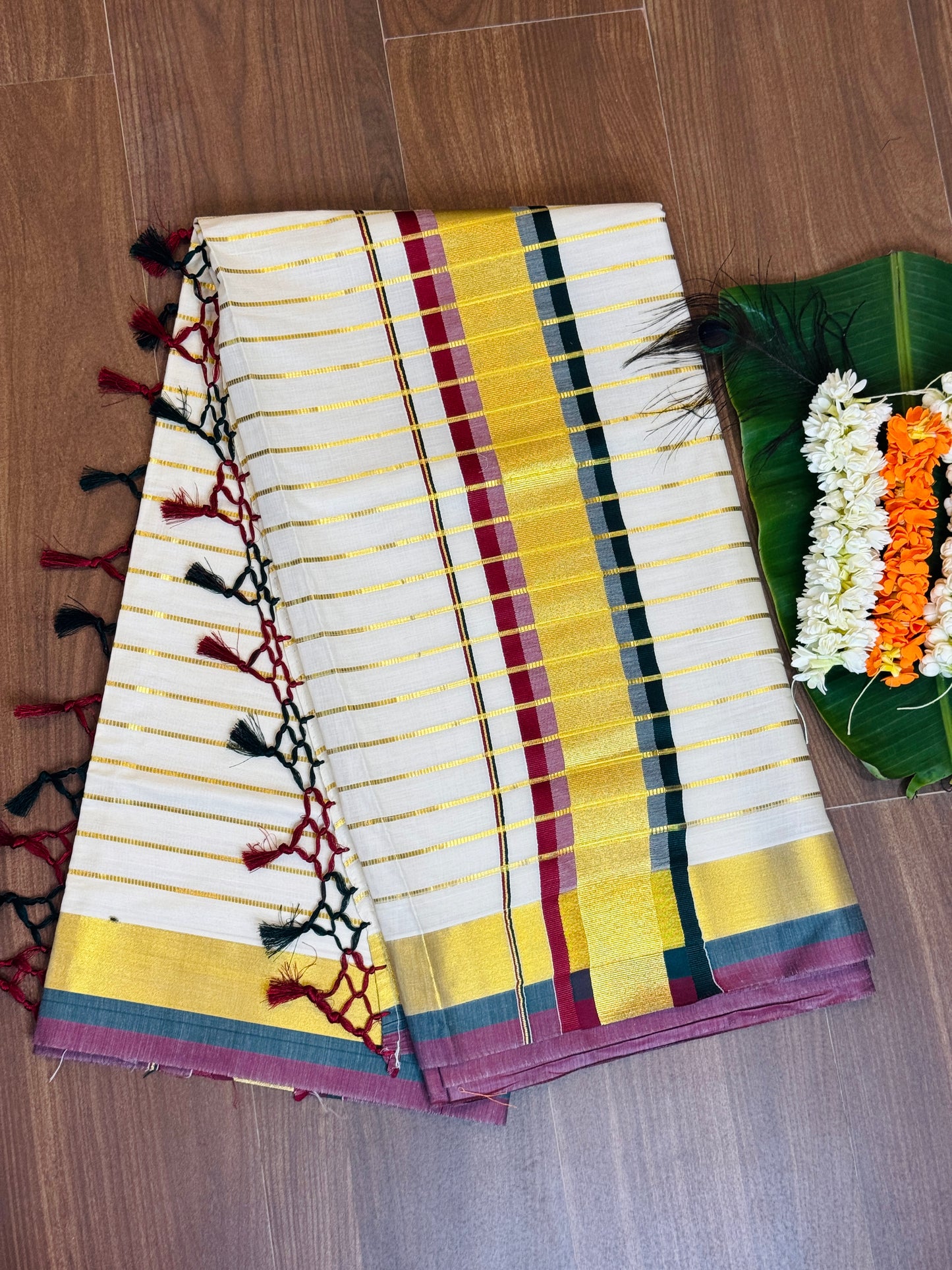 PK044 - Kerala saree - Multi color strip design