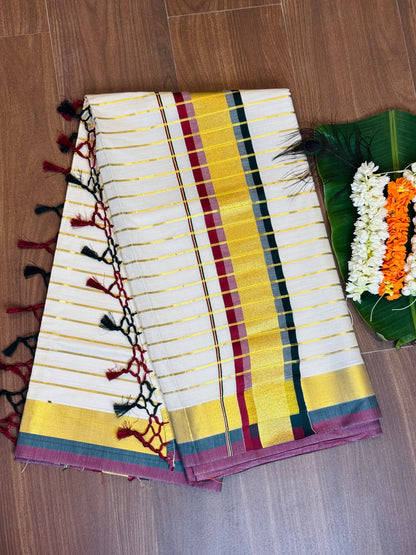 PK044 - Kerala saree - Multi color strip design