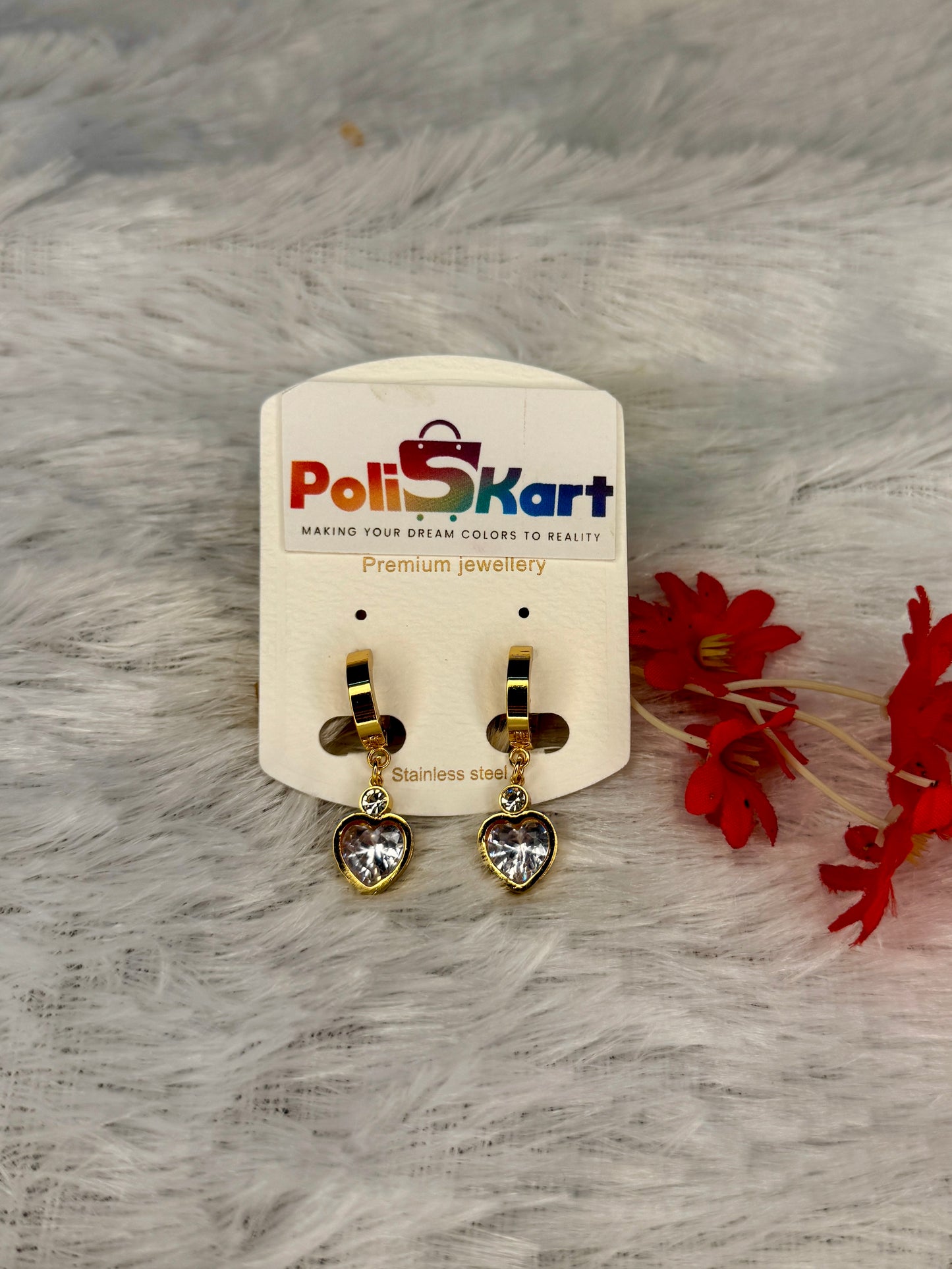 White stone heart shaped earing set