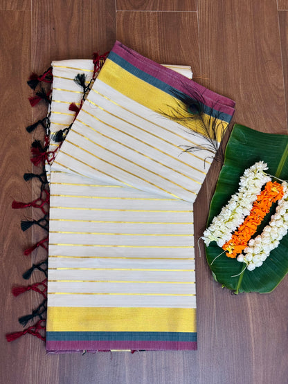 PK044 - Kerala saree - Multi color strip design