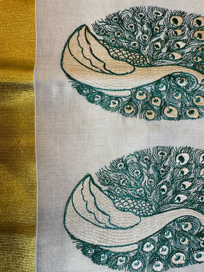 PK042 - Kerala saree - Thread worked Peacock design