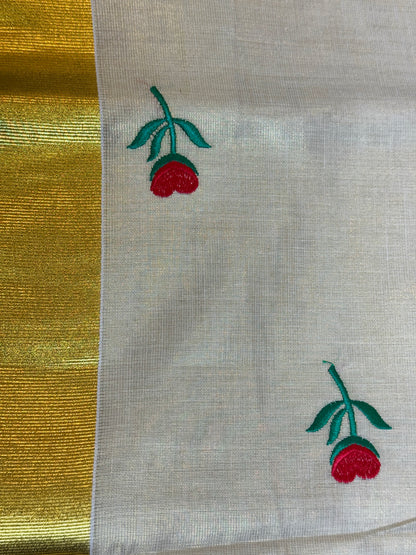 PK041 - Kerala saree - Thread worked rose design