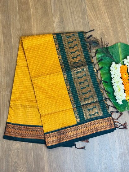 PK038 - Pure Kalyani cotton saree - Yellow with green color