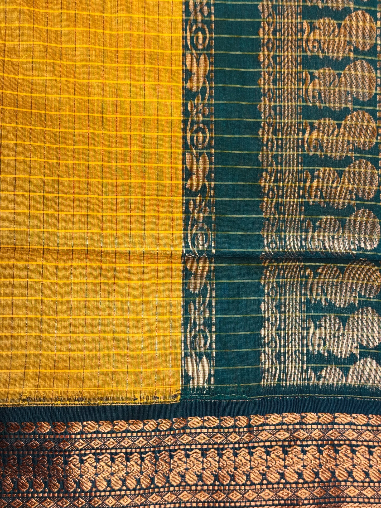 PK038 - Pure Kalyani cotton saree - Yellow with green color