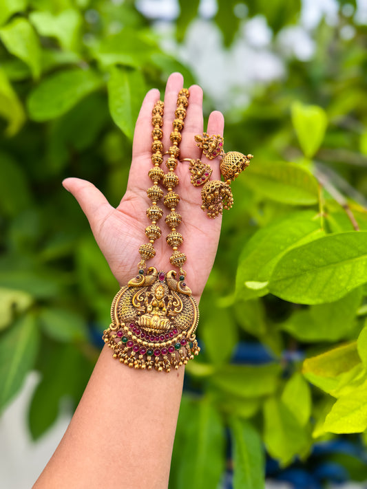 Premium Lakshmi Haram with Jhumka set medium size