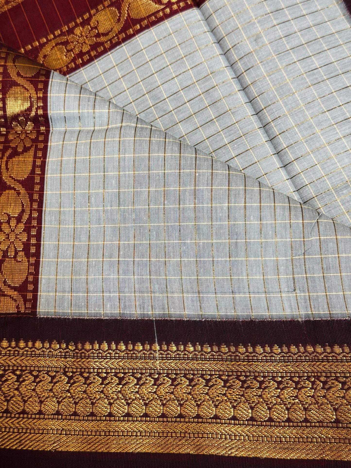 PK037 - Pure Kalyani cotton saree - White with maroon color