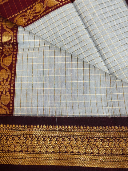 PK037 - Pure Kalyani cotton saree - White with maroon color