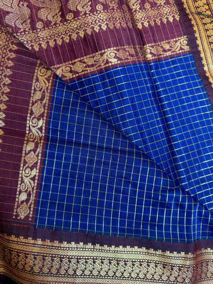 PK036 - Pure Kalyani cotton saree - Blue with Meroon