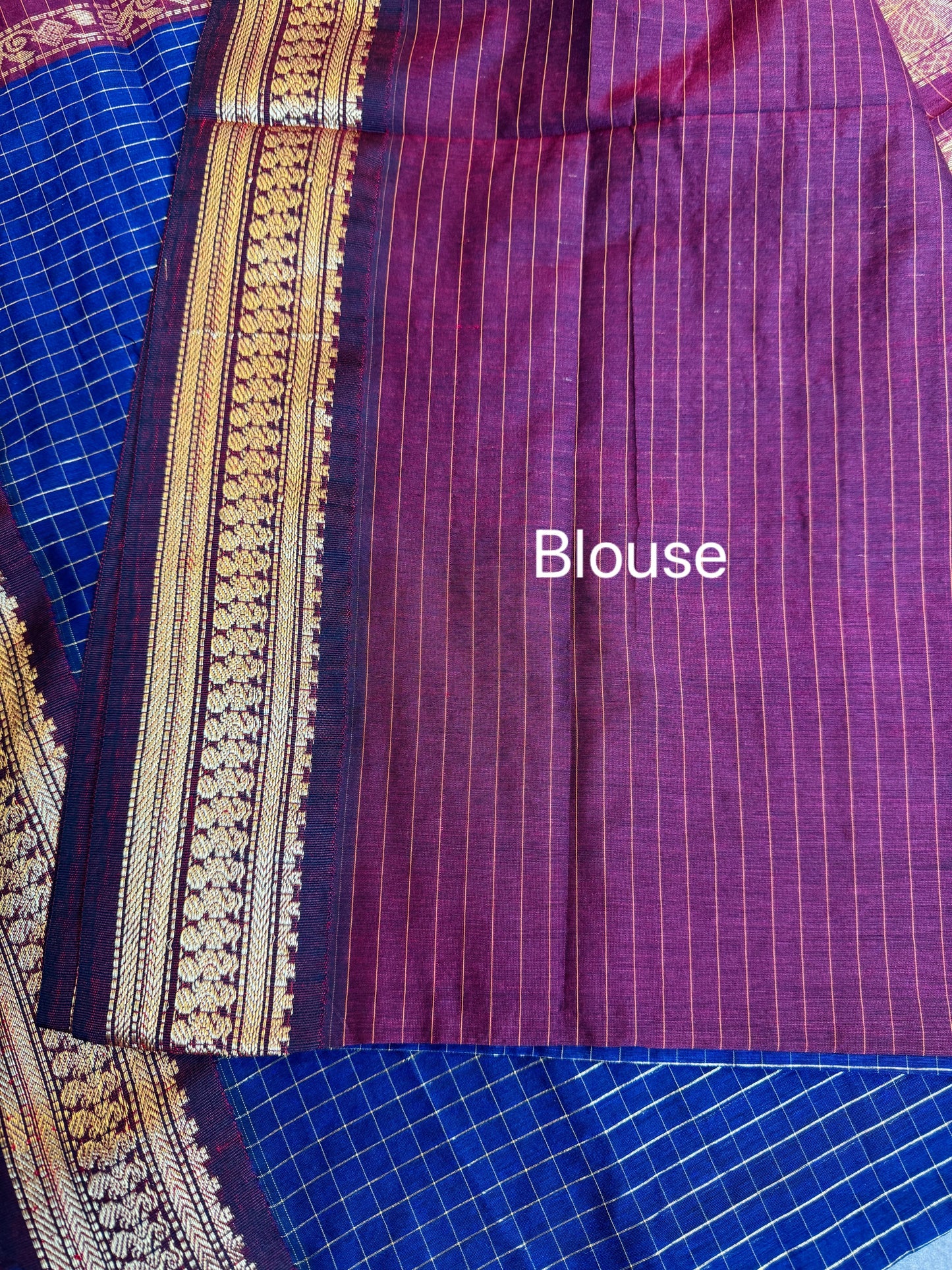 PK036 - Pure Kalyani cotton saree - Blue with Meroon
