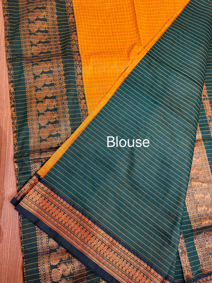 PK038 - Pure Kalyani cotton saree - Yellow with green color