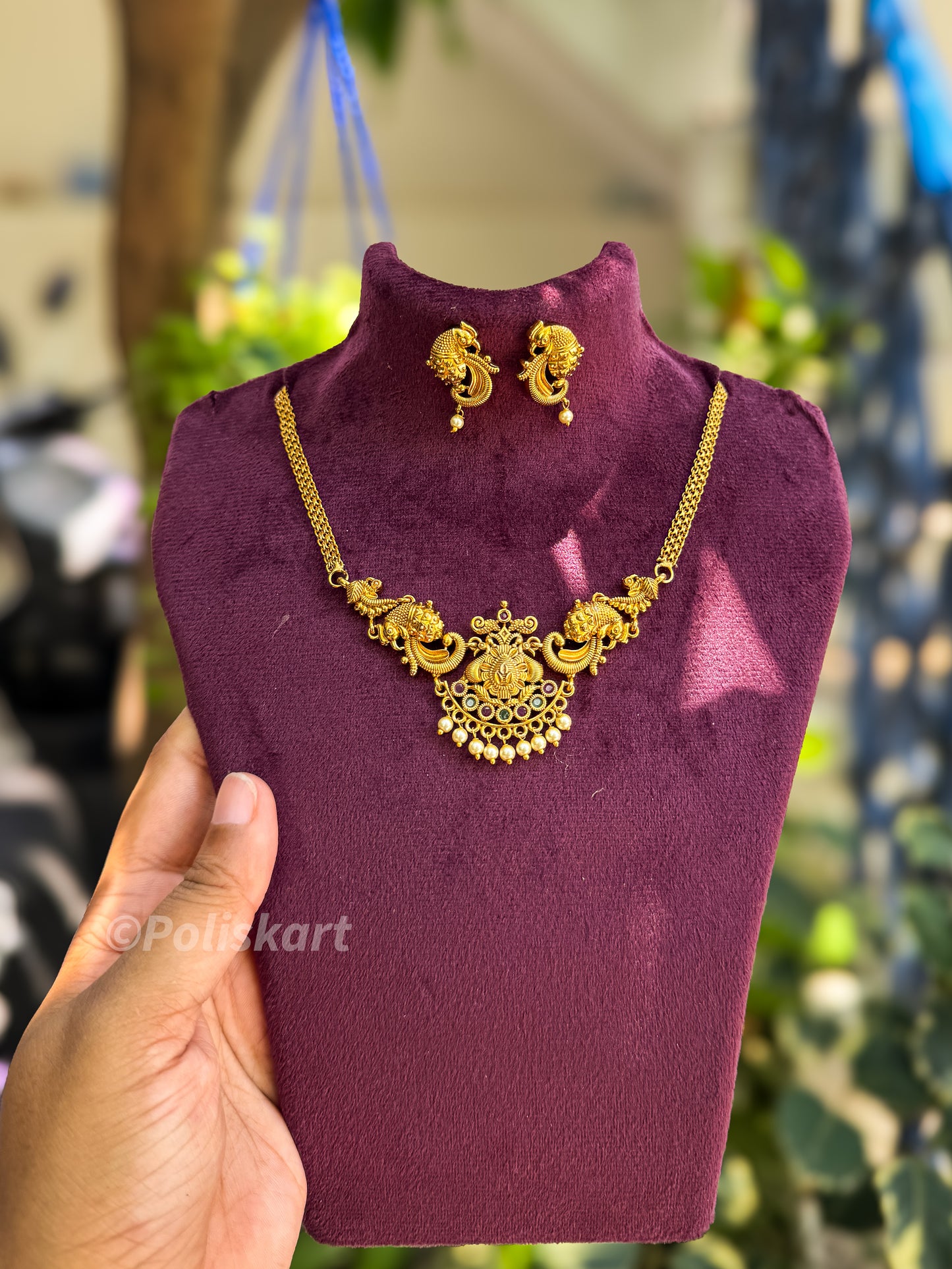 Gold finished necklace with earing set