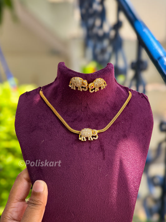 White stone elephant attigai with earing set
