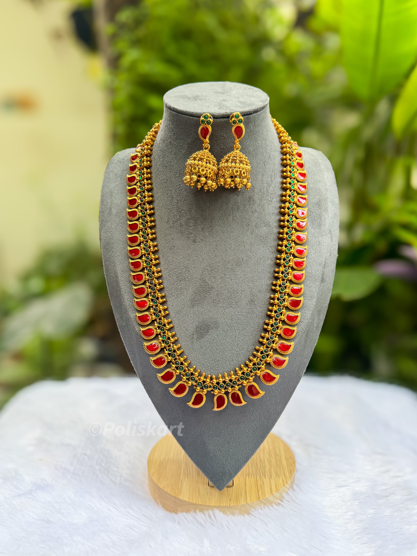 PK050 - RED mango design haram with jhumka set