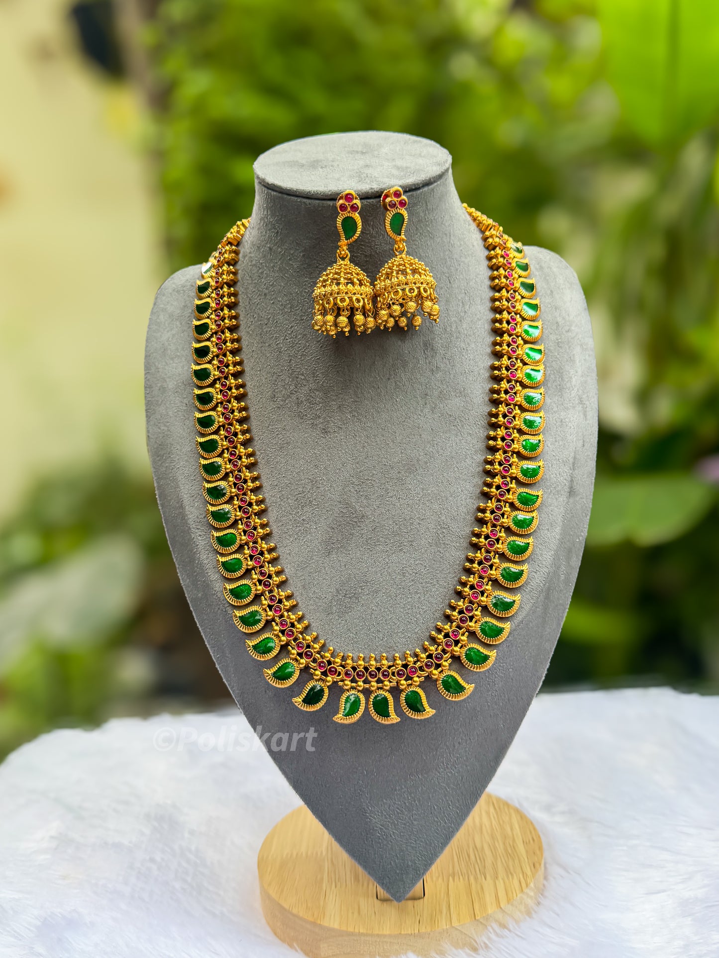 PK053 - Green color mango design haram with jhumka set