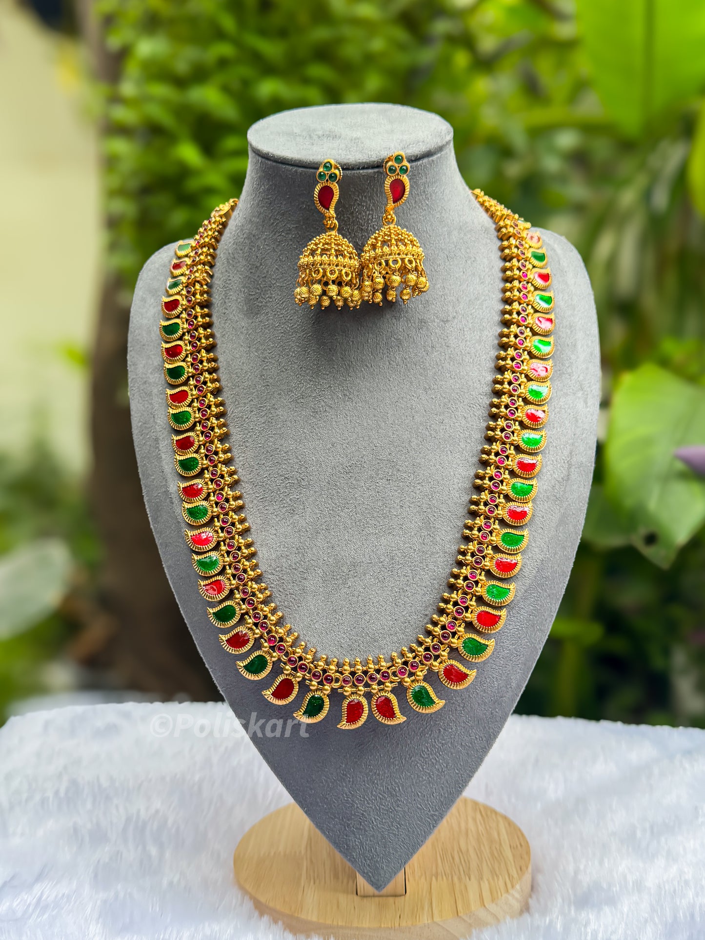 PK051 - Multi color  mango design haram with jhumka set
