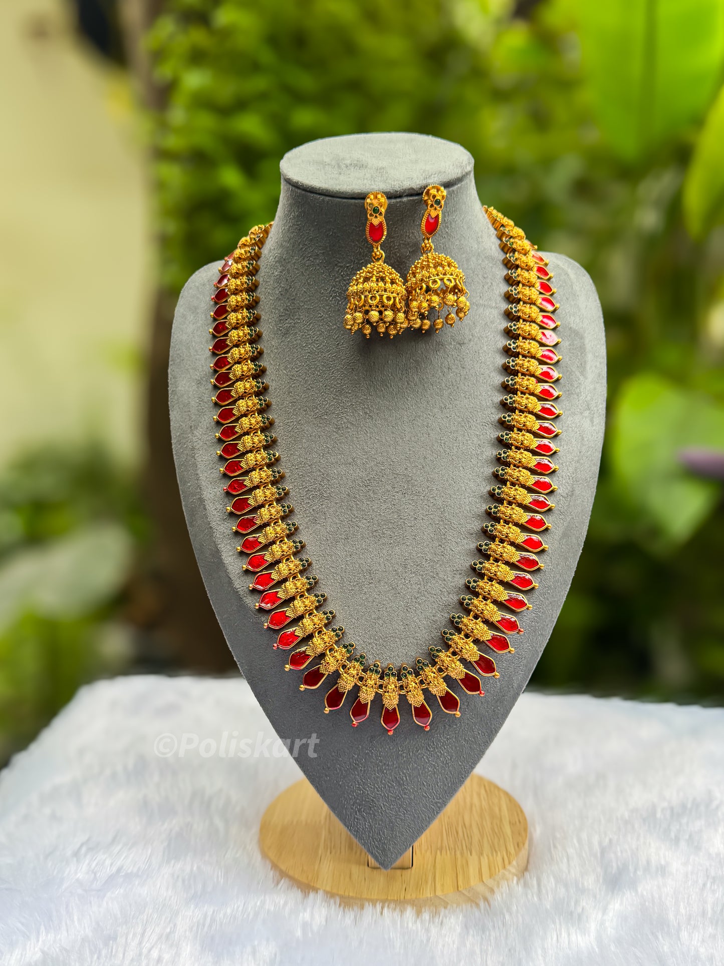 PK048 - Red Palaka haram with jhumka set
