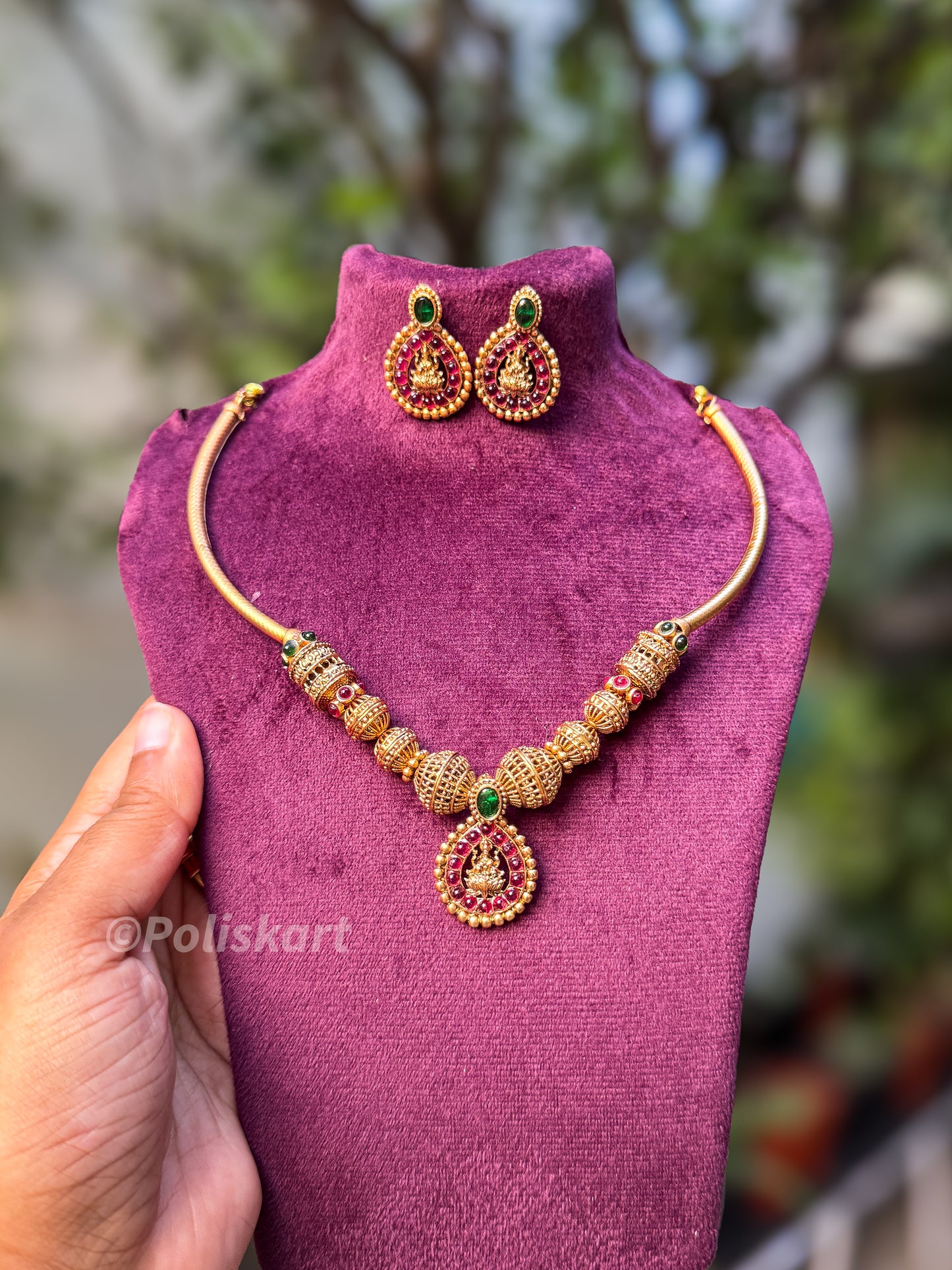 Stone and design worked necklace with earring set