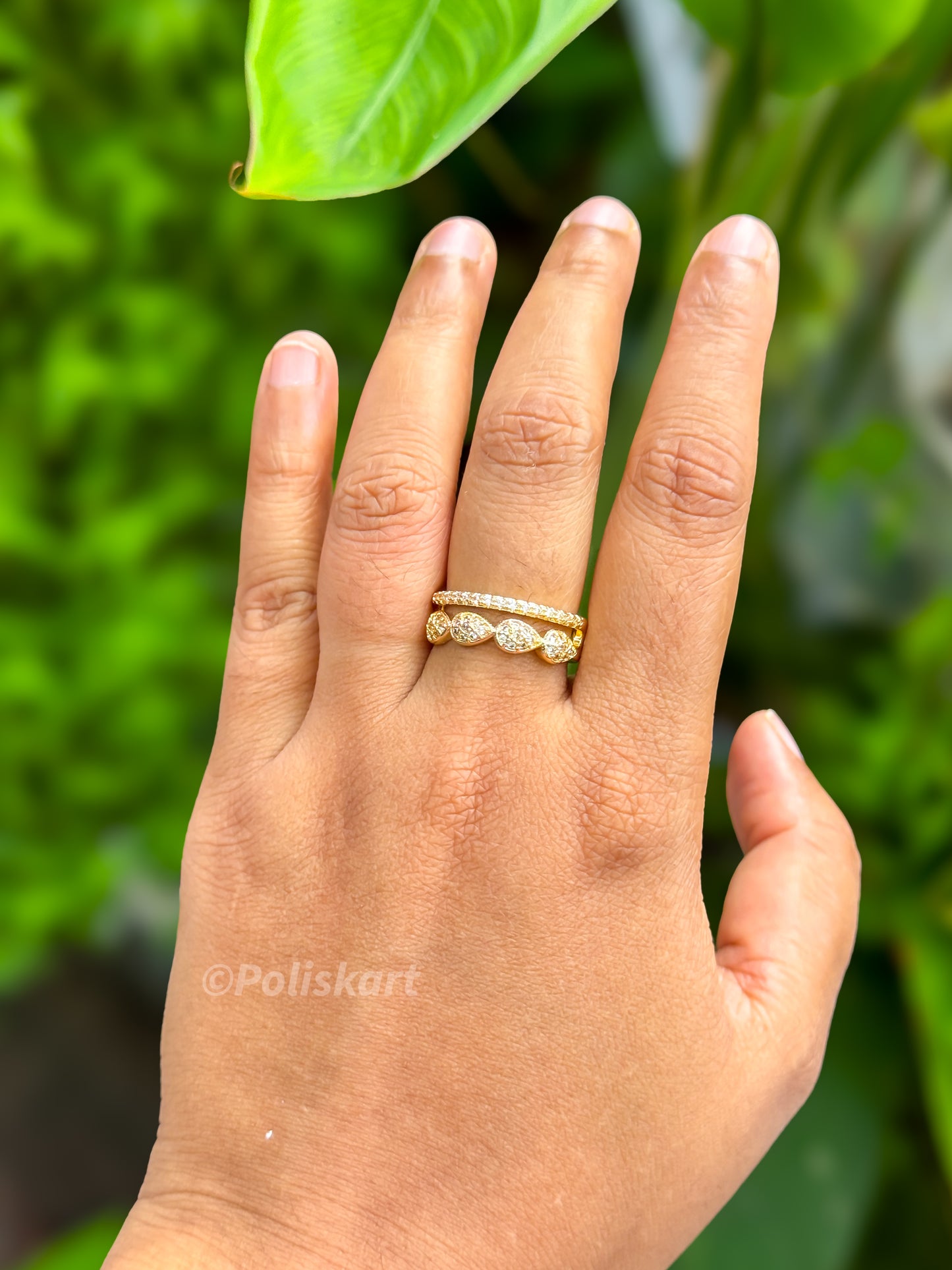 PK085 - Adjustable Anti tarnish ring - Double layer petal design