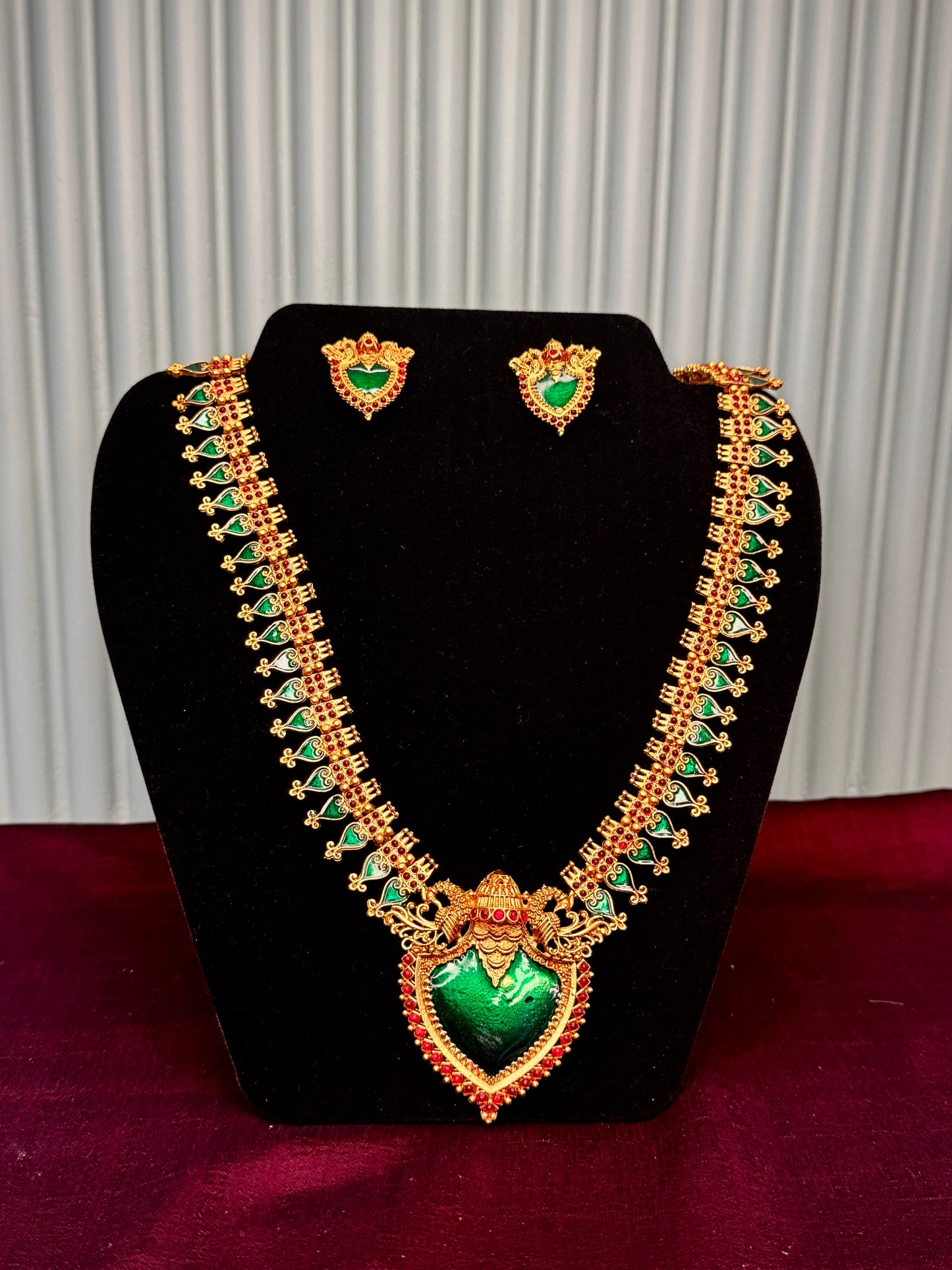 Antique Green Stone Work Harram with Earring