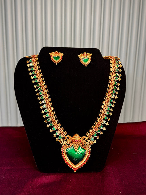Antique Green Stone Work Harram with Earring