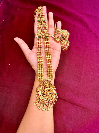 Antique Lakshmi Harram with Stone Work and Jhumka Set