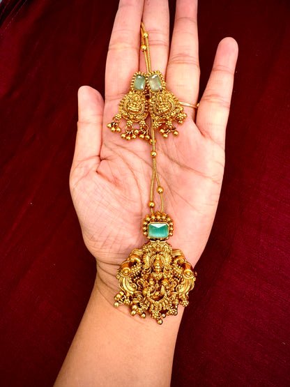 Simple Lakshmi Chain with Heavy Worked Center Piece and Earring