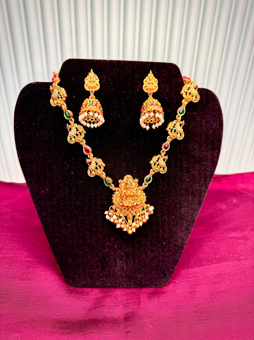 Heavy Stone Worked Lakshmi Necklace Set with Earring