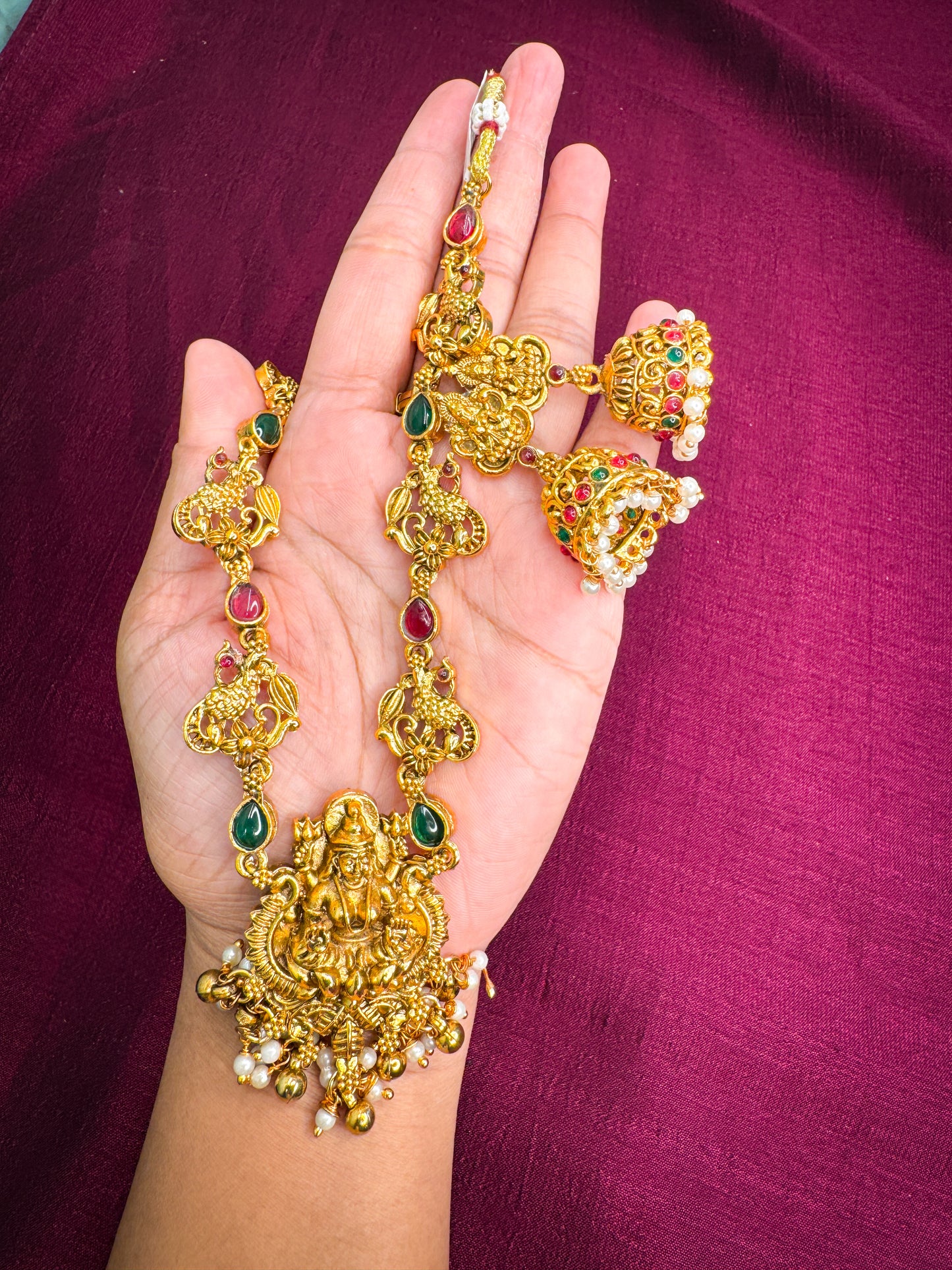 Heavy Stone Worked Lakshmi Necklace Set with Earring