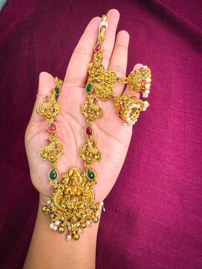 Heavy Stone Worked Lakshmi Necklace Set with Earring
