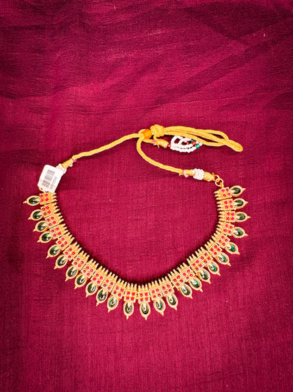 Antique Lakshmi Harram with Green Raindrop Design