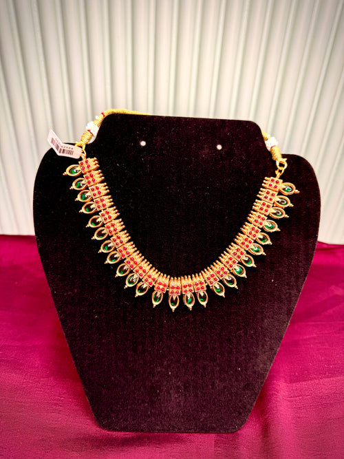 Antique Lakshmi Harram with Green Raindrop Design