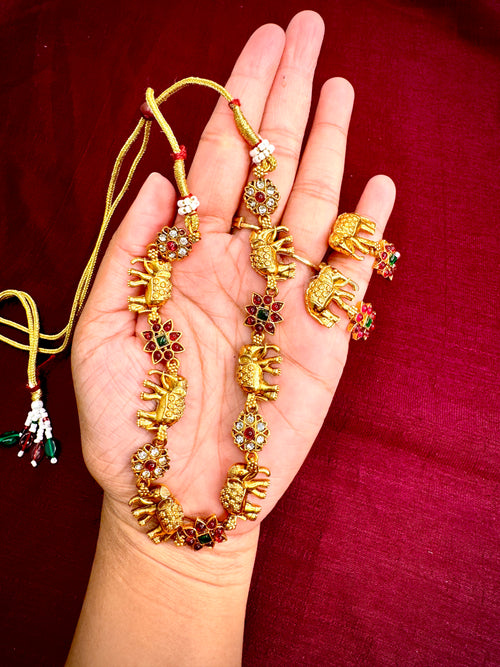 Elegant Elephant Detailed Necklace Set with Earring