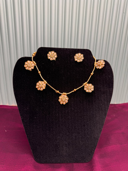White Pearl Worked Necklace Set with Earring