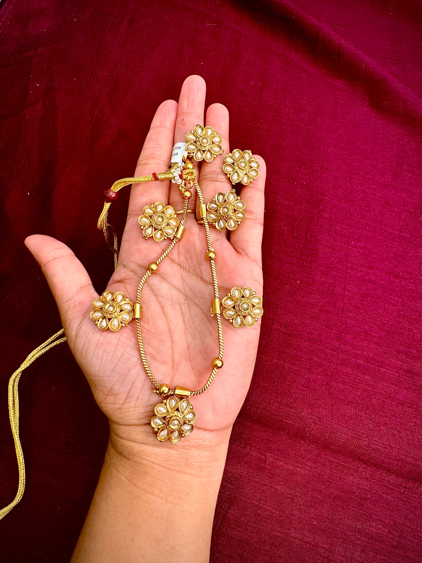 White Pearl Worked Necklace Set with Earring