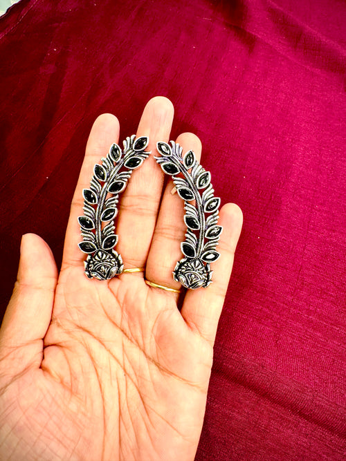 Silver with Black Peacock Earring